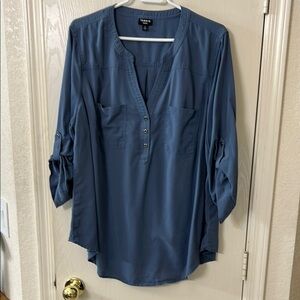 Torrid Harper Challis Blue Relaxed 3/4 Sleeve Blouse